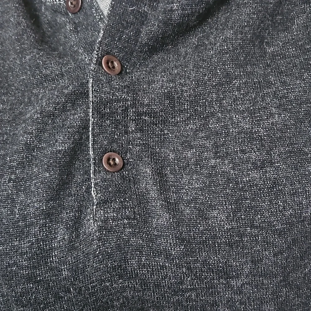 32 Bar Blues Men's Henley Pullover Sweater Cotton Cashmere XL Black Gray